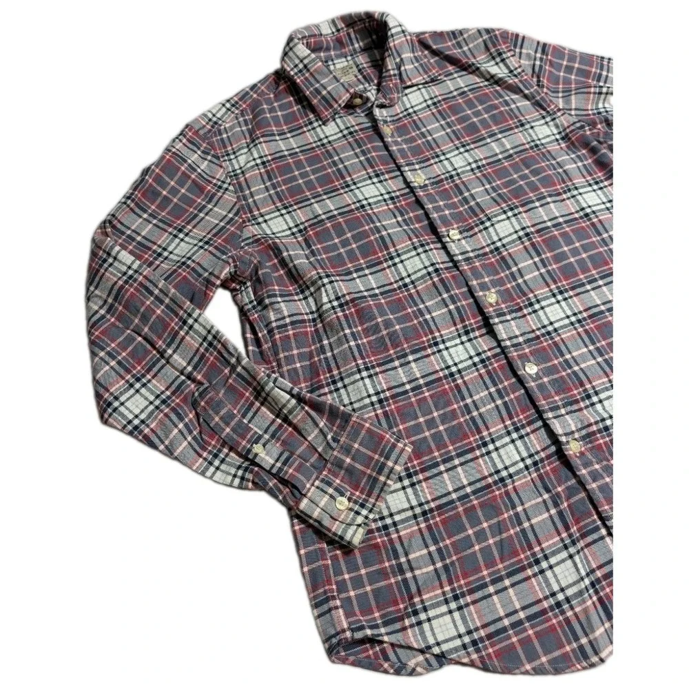 J.Crew Mens Medium Plaid Button Down Shirt Blue Red White Cotton Long Sleeve